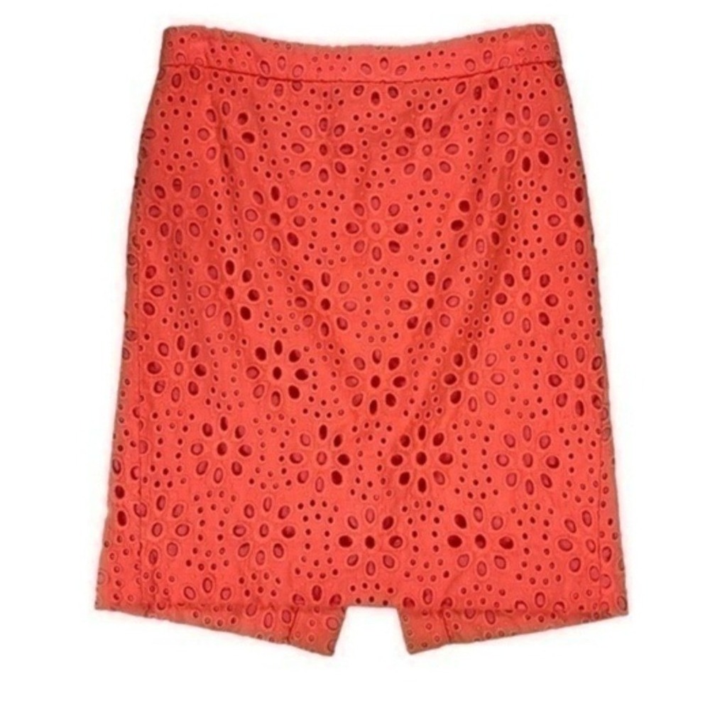 J. Crew Eyelet Spring Skirt Womens Sz 2 Coral Orange Cotton Lace Coquette Summer